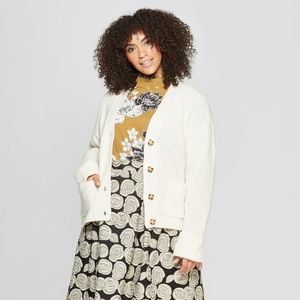 Who What Where Plus Size Long Sleeve Ribbed Cardigan - 1X, White